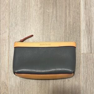 Dooney & Bourke Leather Zip Pouch Tan Trim Cosmetic Clutch